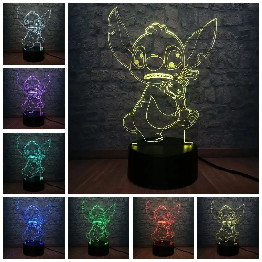 Lampe Visuelle 3d En Forme De Stitch Personnage Du Dessin Anime Kawaii Lumiere Changeante Entre 7 Couleurs Luminaire Decoratif Ideal Pour La Table De Chevet Ou Le Chevet Cadeau D Anniversaire Pour Enfant Buy Veilleuse Pour Enfants