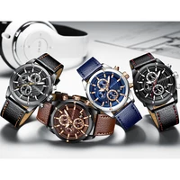 

Mini Focus custom logo men quartz chronograph wrist watch with leather band