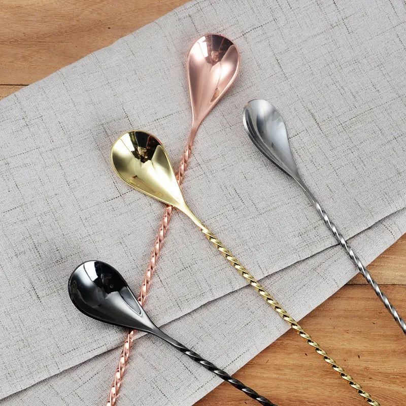 

3450 Stainless Steel Threaded Bar Spoon Swizzle Stick Coffee Cocktail Mojito Wine Spoons Barware Bartender Tools for kitchen bar, Black,gold ,rosegold,silver
