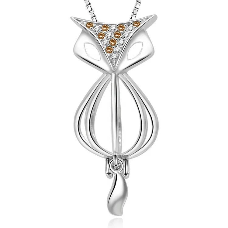 

Wholesale 925 Sterling Silver Jewelry Necklace Charming Women Fox Pearl Cage Pendant necklace