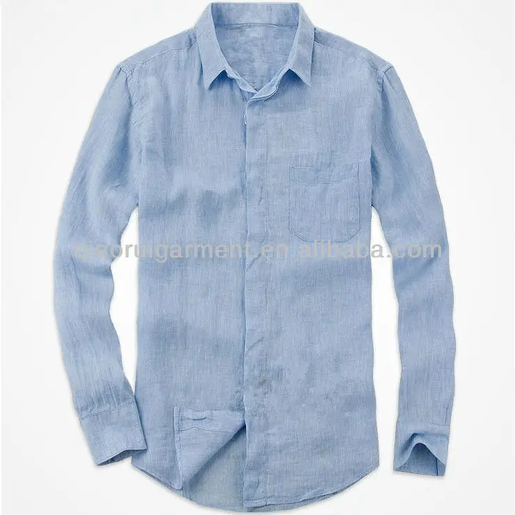 mens solid yarn dyed linen dress shirt with french placket, View mens
