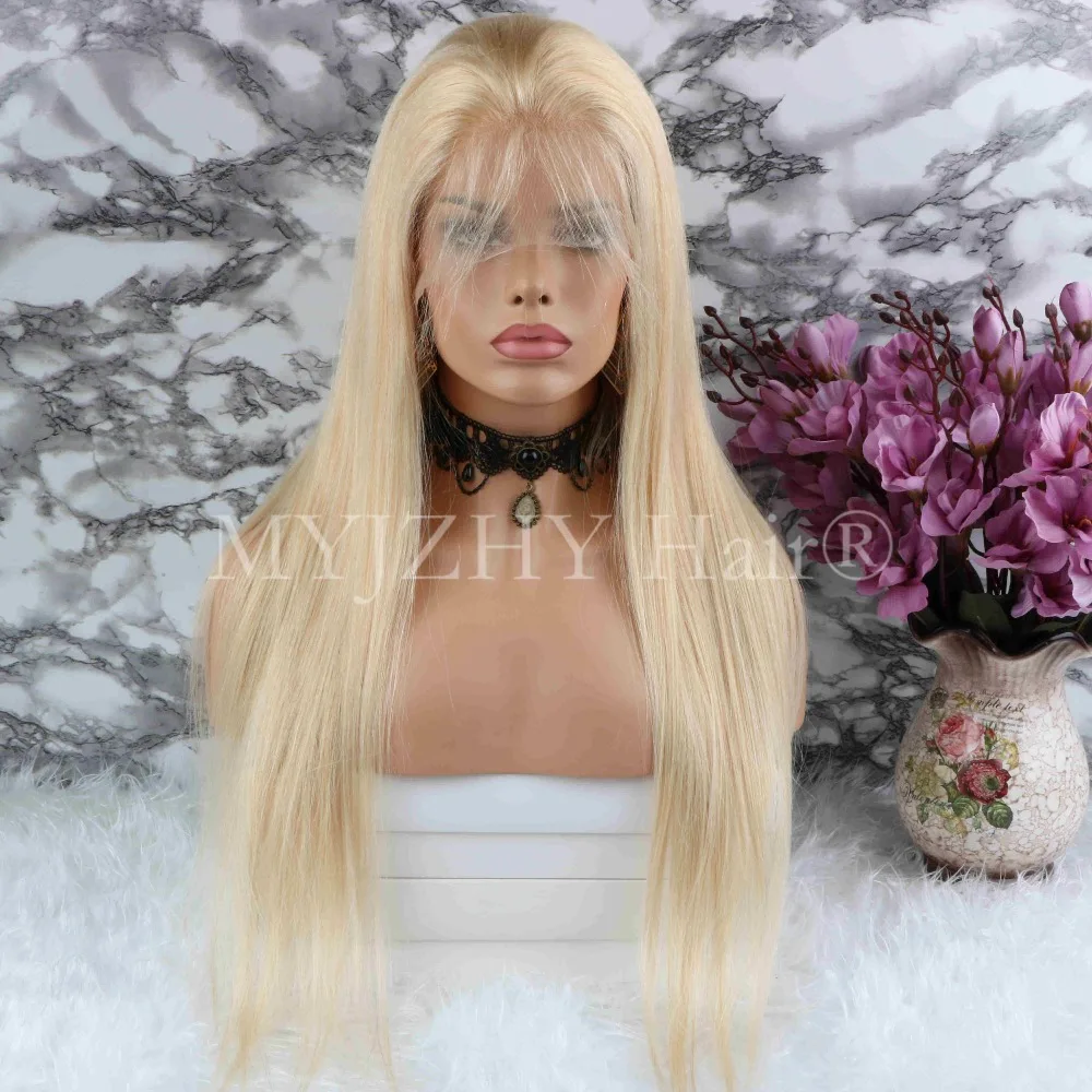 

Pre Plucked Lace Front Human Hair Wigs Blonde Straight 613 Color Human Hair Wigs With Brazilian Remy Hair Bleached Knots
