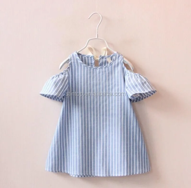 

New style blue Vertical stripes korea kids dress clothing for children girl