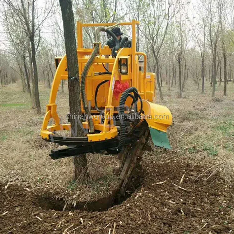 Backhoe loader with small transplanting tree spadewith a tree spade