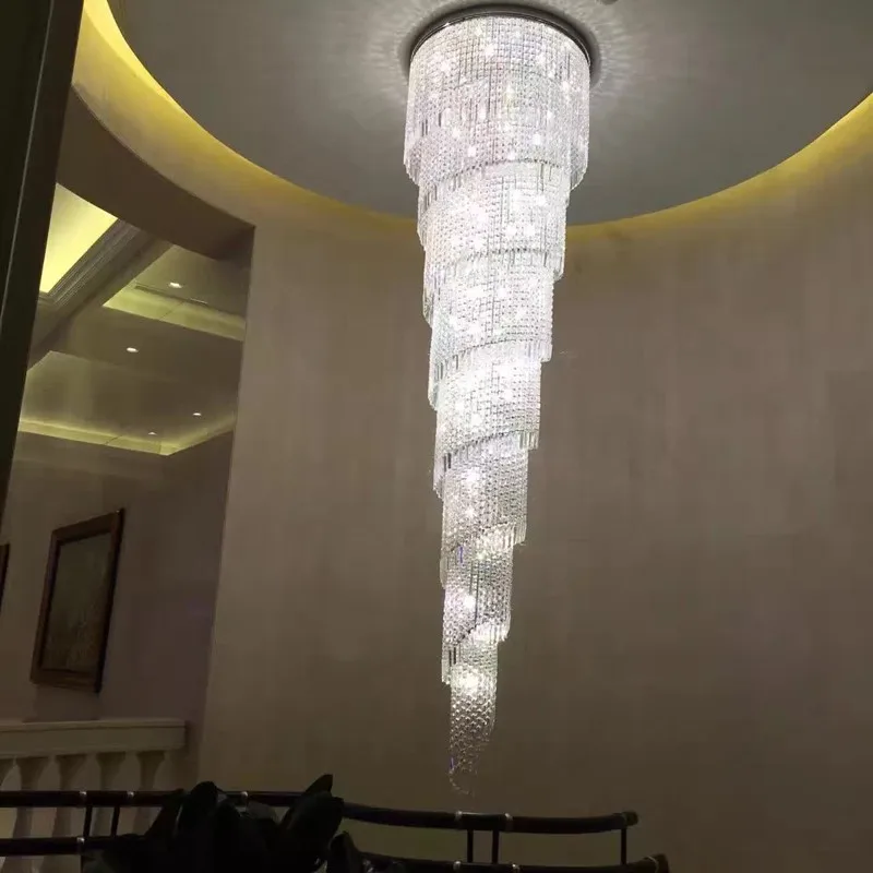 

MEEROSEE Modern Spiral Crystal Chandelier Light Long Lamp for Hotel Staircase Living room Luminaire MD85463