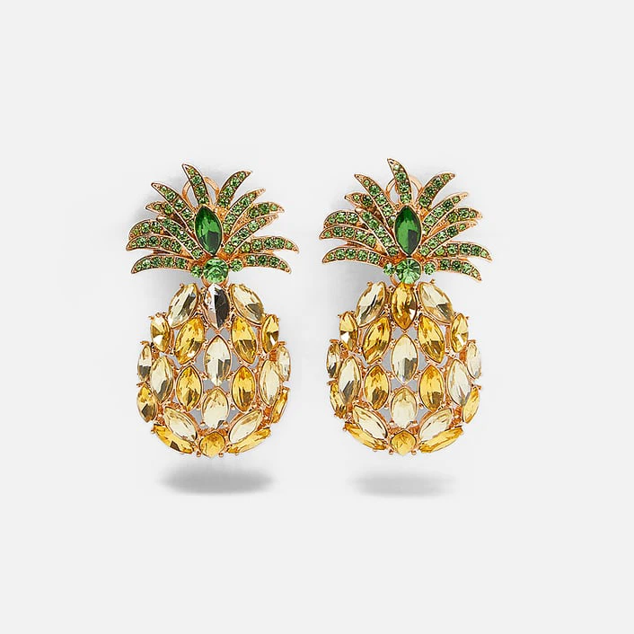 

Barlaycs 2019 Fashion Statement Bohemian Summer Korean Cute Crystal Rhinestone Fruit Pineapple Stud Earrings for Women Jewelry