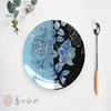 Round classical pattern flower tempered glass plate serving tray fruit plate with durability