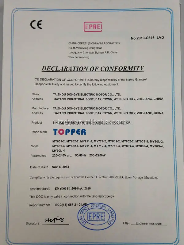 CE CERTIFICATE FOR MY