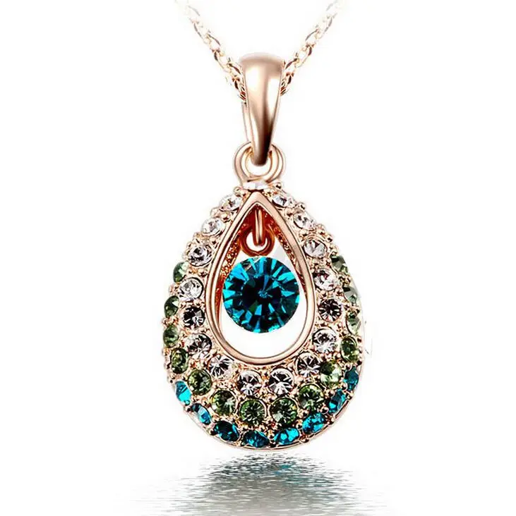 

Hottest Gold/Silver Teardrop Crystal Necklace Jewelry,Colorful Crystal Rhinestone Necklace Cheap Jewelry Wholesale, N/a