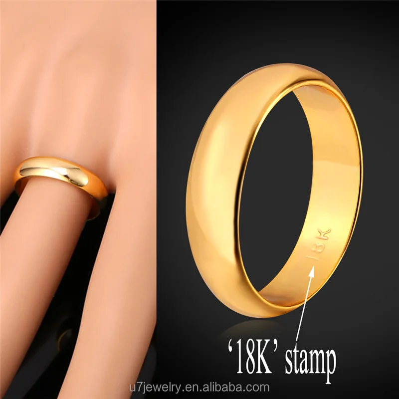 

U7 5MM engagement finger rings with 18K " stamp last designs men women wedding gold ring, Gold/platinum/rose gold/black