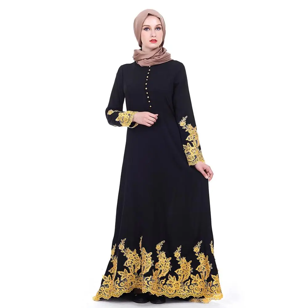 

Zakiyya Z180504 Good Price Abaya Kimono Wholesale Party Dress Fancy Design With Golden Lace For Muslim Girl, Picture