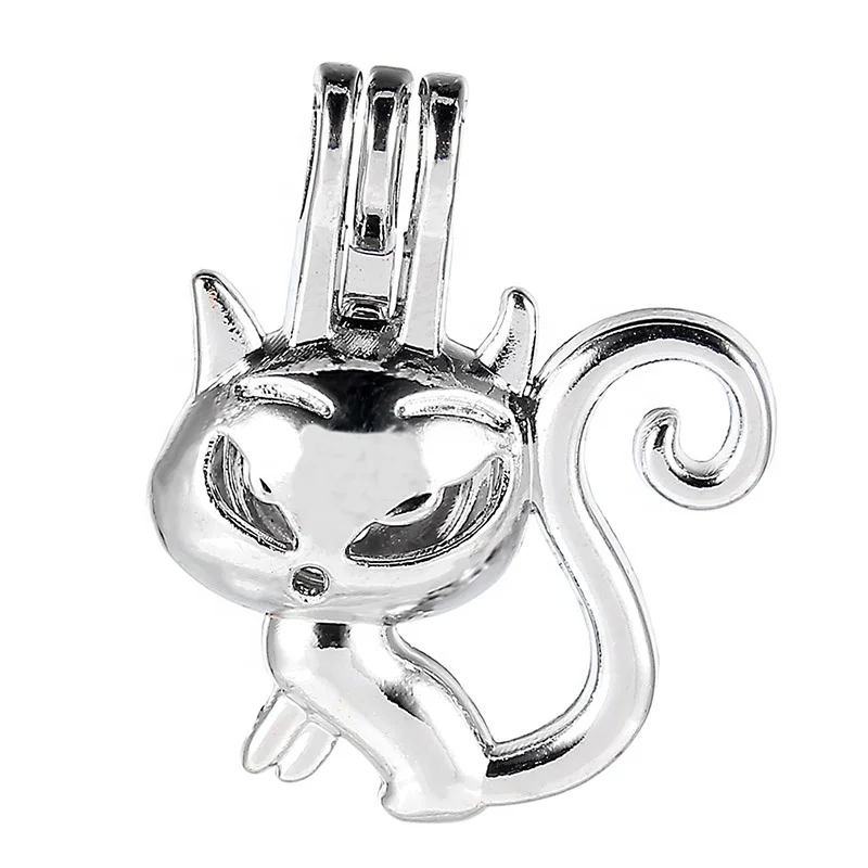 

Multiple Styles Bright Silver Cat Pearl Cage Pendant For Women Men DIY Perfume Diffuser Oil Necklace Jewelry, Antique silver