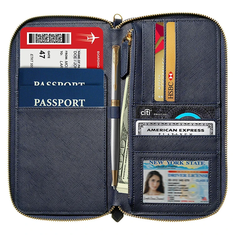 Porta Pasaporte Cartera De Viaje Bolsa Organizador de RFID para documentos tarjetas ID de dinero