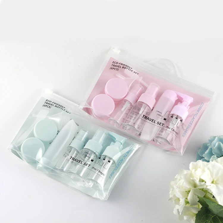 

verified supplier 6pcs eco-friendly portable 7days travel bottle set, Blue pink
