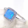 Australian Blue Fire Square Opal Rings for Women 925 Sterling Silver Prong Setting Emerald Synthetic Opal Ring DSC09473-K-5-2.2g