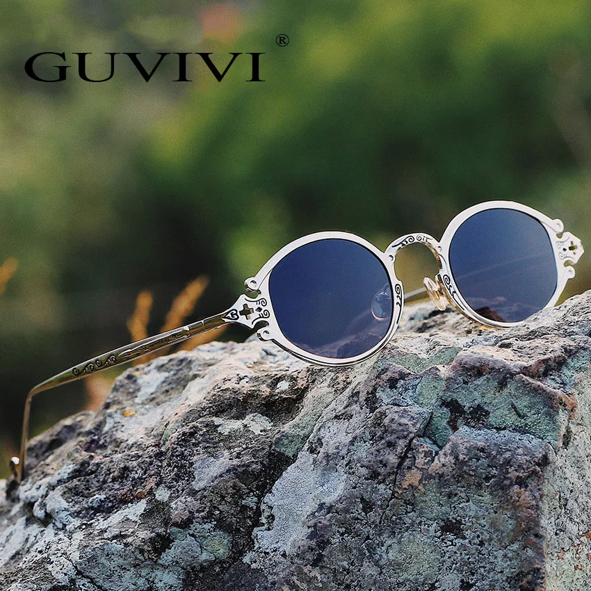 

GUVIVI Sunglasses round metal Sunglasses wholesale dropship Steampunk 2019 fashion UV400 sunglasses, Pink;rose gold;red;blue;green