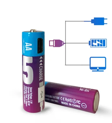 
Logo Brand Custom Rechargeable Battery 1.5V 1.2V AA AAA Reusble Micro USB Charging Port aa aaa Batteries Ni-Mh Wholesale 