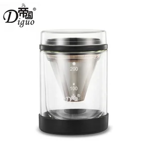 2019 Hot Selling 200ml Portable Black Color Double Layer Pyrex Glass Cold Brew Coffee Tea Maker With Stainless Steel Filter Cone