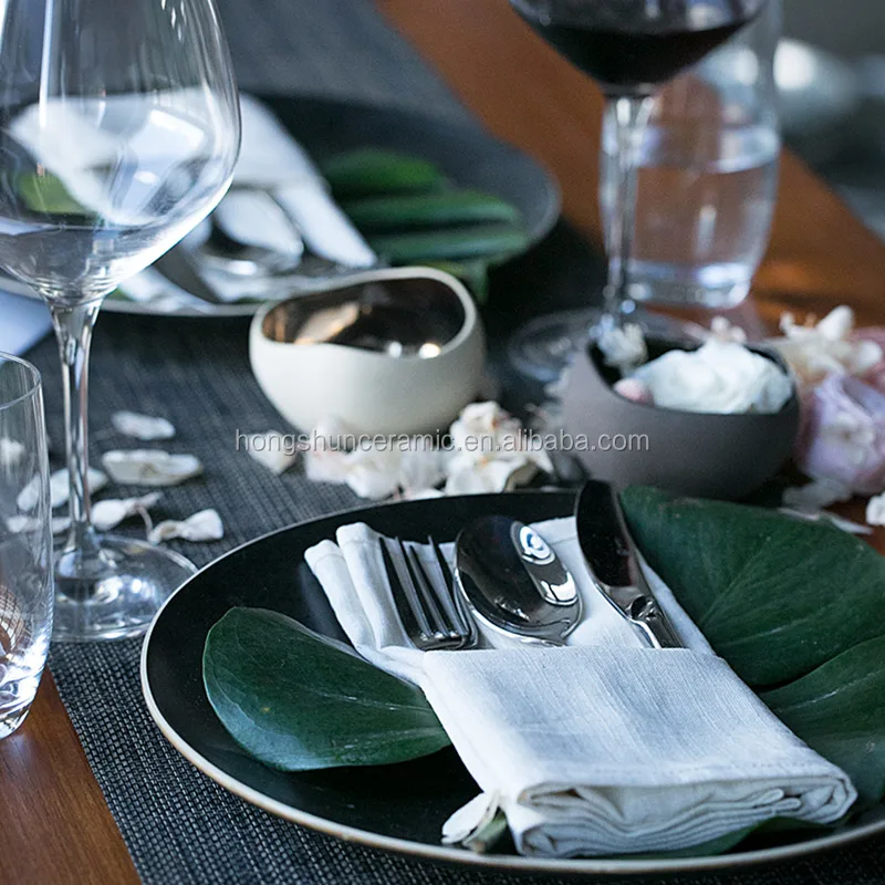 Nordic matte black ceramic tableware dinner plate wholesale rice bowl sets