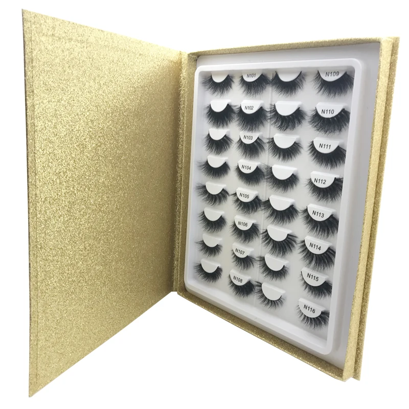 

Golden Glitter Magnetic Eyelash Book with Dramatic 16 Pairs 3D Mink Lashes in Stock