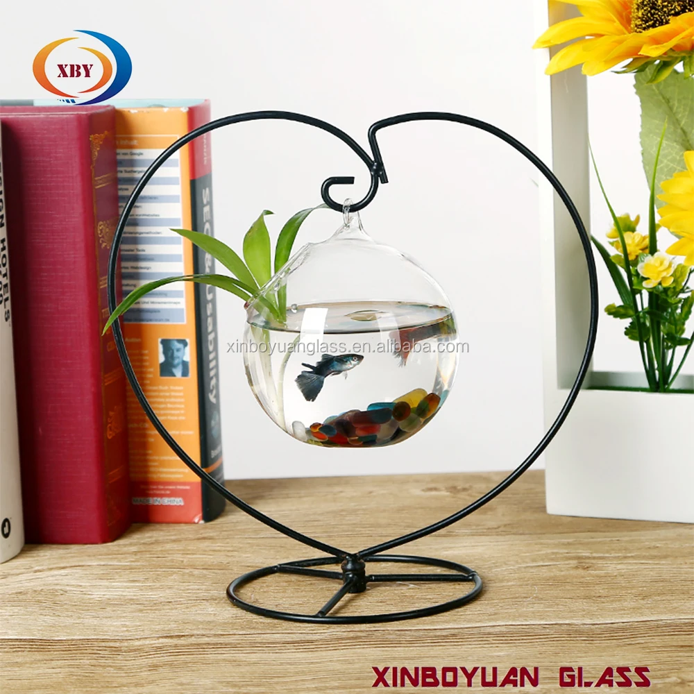 

Multiple modeling glass hanging vase glass terrarium with metal stand