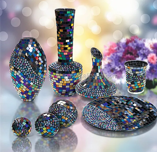 

Shinning mirror crackle mosaic glass vase for table flower arrangement