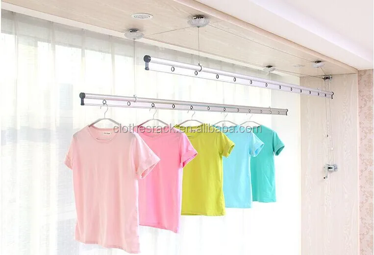 Hand Lifting Ceiling Wall Mounted Clothes Rack Aluminum Hand Lifting Ceiling Wall Mounted Clothes Rack Aluminum Drying Airer