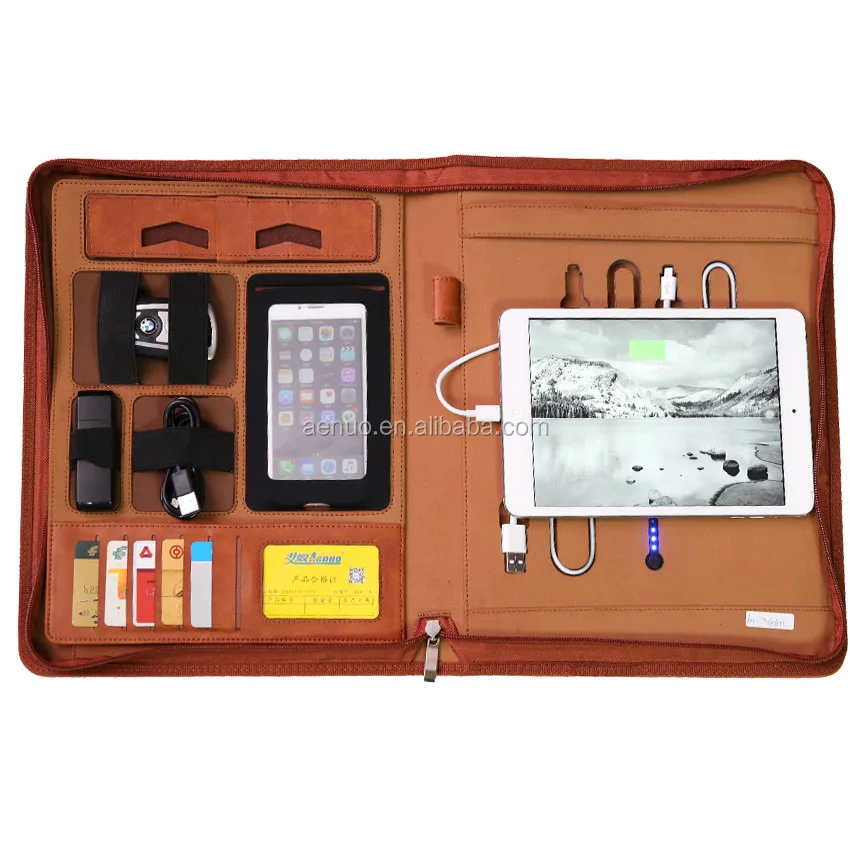 
New A4 Leather file PU portfolio folder with powerbank 