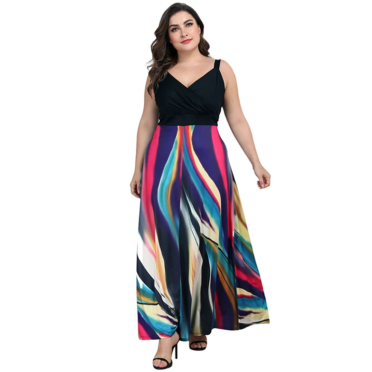 

Hot Sale Plus Size Ladies Women Summer Maxi Dress V Collar Women'S Essentials, Black