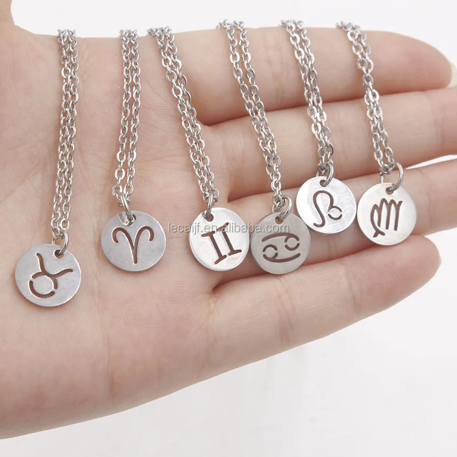 Wholesale Zodiac Necklace Horoscope Astrology 12 Signs Stainless Steel