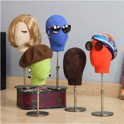 

XINJI Best Colorful Velvet Heads Mannequin Head Model For Glass Wig Hat Headpieces Jewelry Display, As picture(any colors are available)