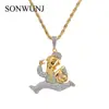 Hip Hop Cartoon Run men purse dollar Pendant Copper Micro pave with CZ stones Necklace Jewelry for men and women CN057
