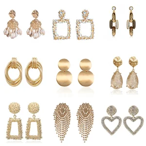 2019 fashion design diamond earrings jewelry geometric metal Drop earrings wholesale for women 2