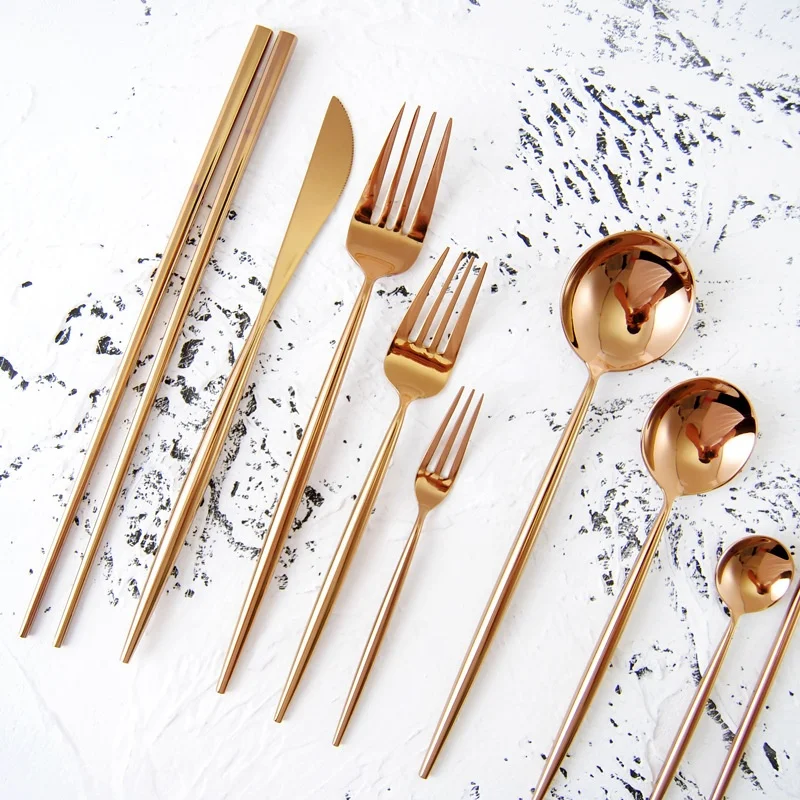 

Dishwasher safe brass flatware, rose gold cutlery, copper spoon fork knife set, Rose gold (copper)