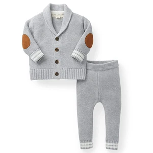 100% cotton newborn Two Pieces Leggings Set V Neck Cardigan Knit kids clothing baby Sweater Pants Set