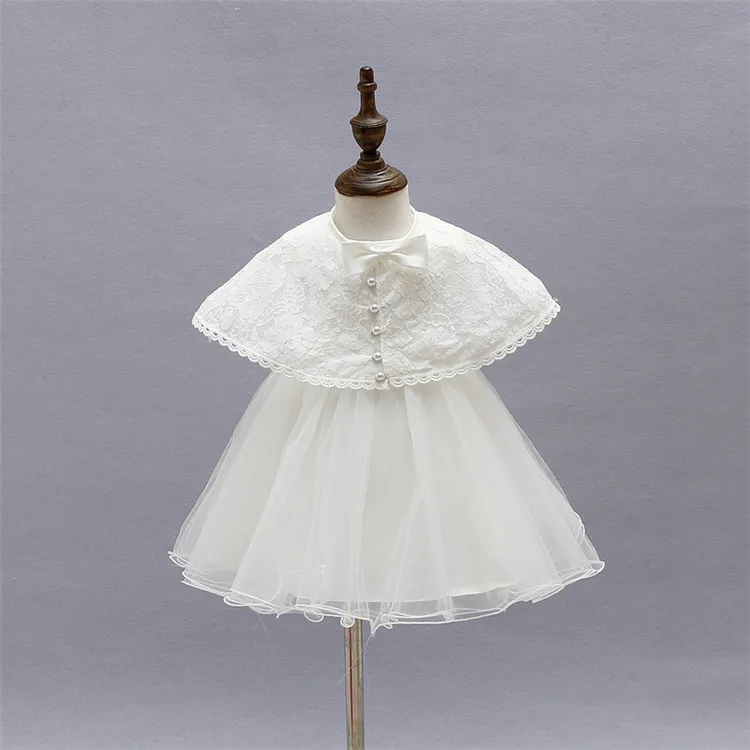 

Baby Girl Flower Dress White Baptism Dress Newborn Girl Christening Costume Birthday Party dress With cape