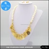 gold hollow camellia pearl necklace and earrings stainless steel jewelry sets