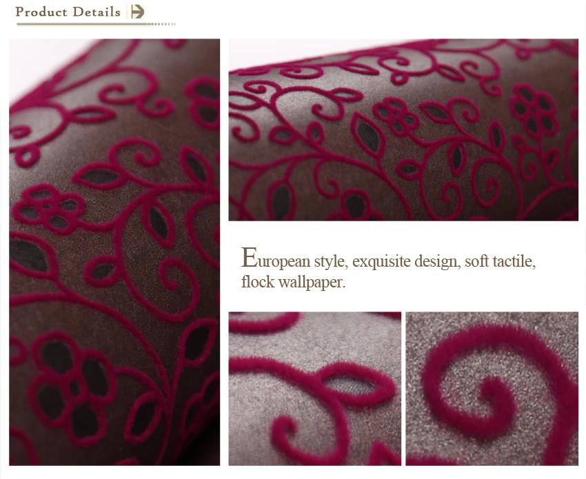 European Florall Design Non-woven Flock Wallpaper Wholesale