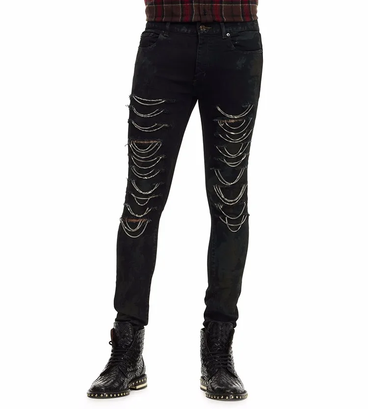 black ripped jeans with chain