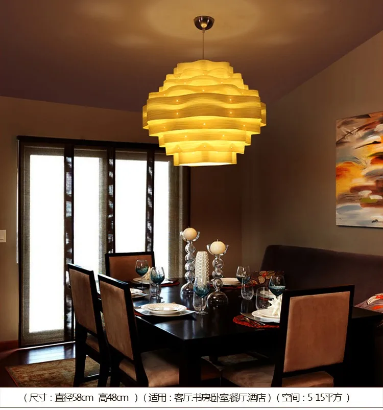 New Product Indoor E27 Dining Room Wood Veneer Pendant Light Fixtures