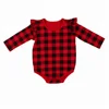 2018 wholesale toddler clothing Christmas buffalo plaid long sleeve ruffle girls romper infant baby bubbles
