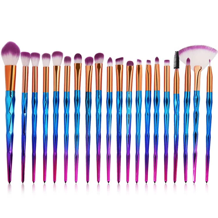 

Custom 20Pcs Diamond Makeup Brushes Rainbow Hair, Customized color