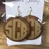 Personalized Vinyl Monogram Large Wooden Disc Earrings