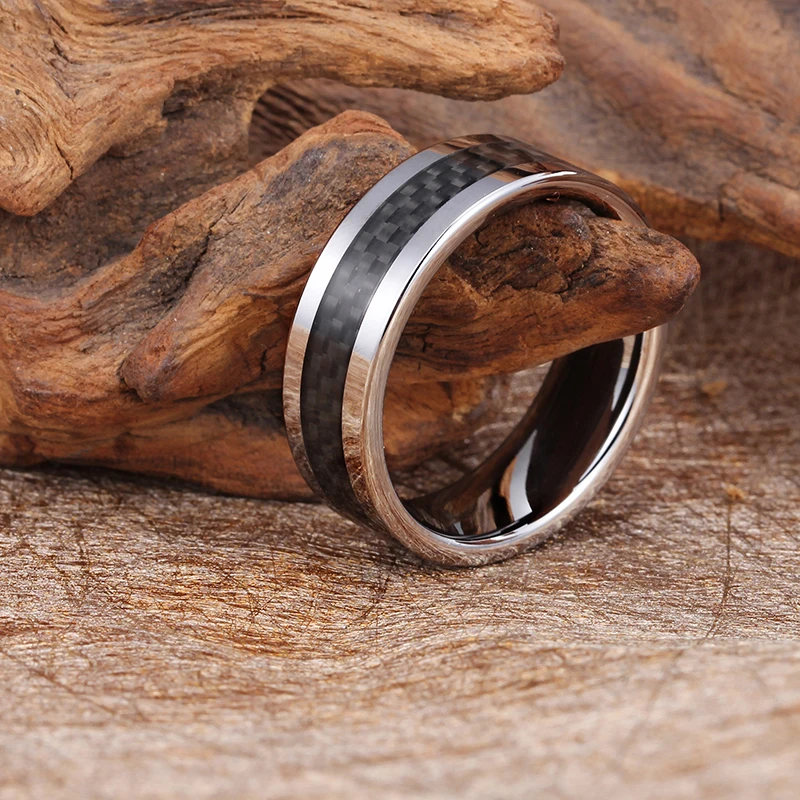 
Wedding Ring Carbon Fiber Inlay Comfort Fit Beveled Edge Tungsten Ring For Men 