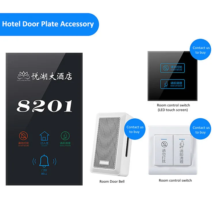 Black Tempered Glass Customized Hotel Electronic Door Plate Room Number