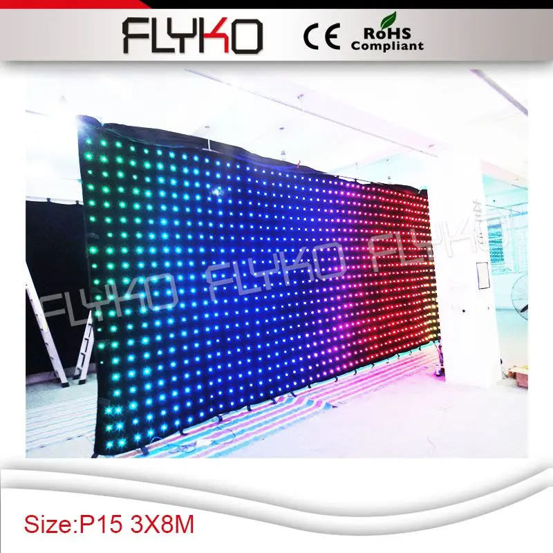 

CE ROH Flyko Stage Free Shipping P15  flexible led curtain screen display folding display wall, Rgb 3in 1