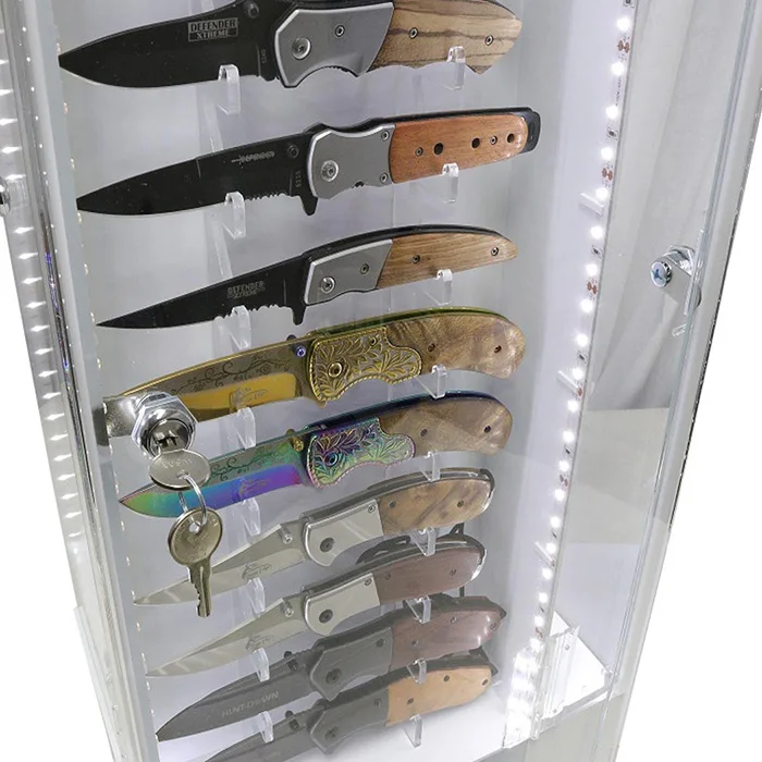 16 Knives Led Lights Acrylic Knife Display Case With Rotating Base