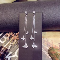 

Original 925 Sterling Silver Butterfly Pendant Earrings Tassel Earrings for Women Crystal Dangle Earrings for Bridal Wedding