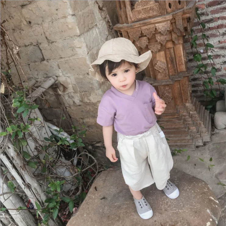 
Wholesale cheap v-neck collar baby girl clothes 0-12 months blank t-shirt 2111 