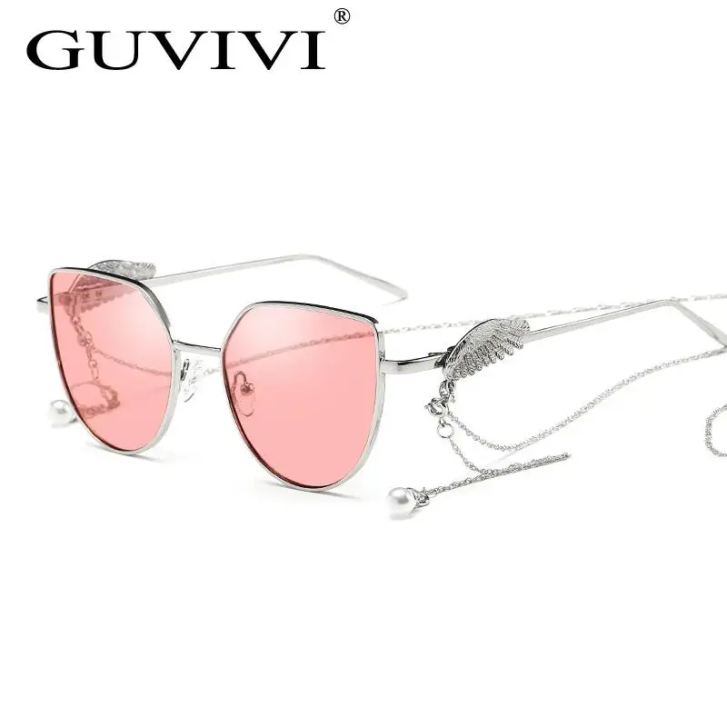 

GUVIVI Custom logo sunglasses case Bulk wholesale sunglasses Chain Clear Cat eye Yiwu glasses market China sunglasses, Pink;rose gold;red;blue;green